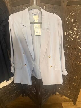 H&M Light Lavender Double-Breasted Blazer with Gold Buttons